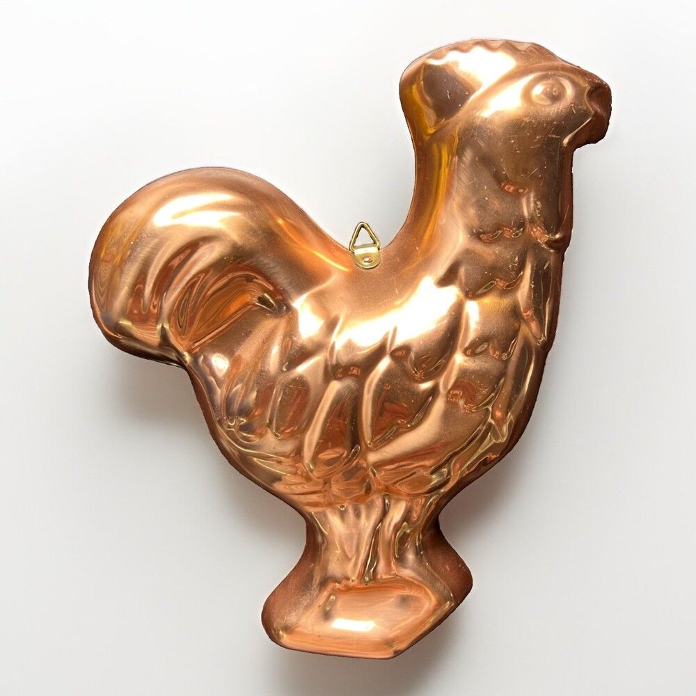 Rooster Metal Jello Mold Solid Copper and Silver Animal Shape Farmhouse